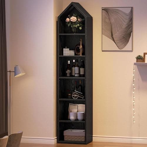 YITAHOME 73" Tall Narrow Bookshelf, Modern Open 5 Tier Bookcase, Wooden Shelf Stand for Small Spaces, Display Shelving Storage Rack for Bedroom, Living Room, Home Office, Black - Black - without wine rack thumbnail 4