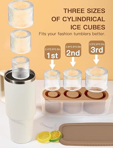 Ice Cube Tray for Tumbler Cup 30Oz-40Oz, 3 Pcs Silicone Cylinder Ice Mold with Lid and Bin for Freezer, Easy Fill and Release Ice Maker for Whiskey, Cocktail BPA-Free (Brown, 40Oz-Type1) thumbnail 3