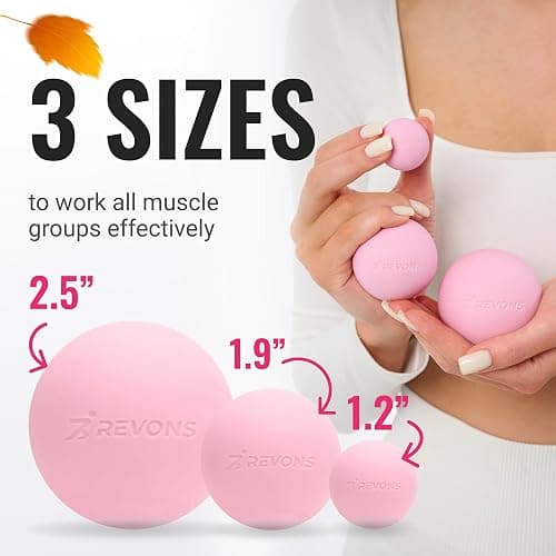 REVONS 3 in 1 Massage Ball Set - Lacrosse Balls for Myofascial Release, Back Pain Relief, Face Fitness, Trigger Points, Yoga, Physical Therapy, Muscle Recovery and Soft Deep Tissue Massage (Pink) thumbnail 2
