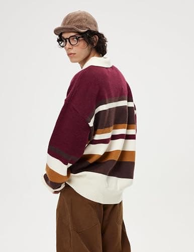 Aelfric Eden Sweaters Vintage Stripe Polo Sweater Soft Warm Knitted Polos Pullover Casual Long Sleeve Trendy Outfits thumbnail 2