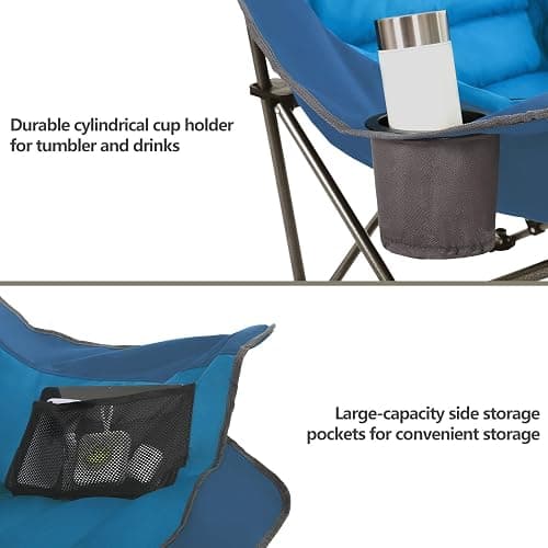 Colegence Oversized Camping Chair for Adults, Padded Lawn Chair 2 Pack | Heavy Duty Folding Camp Chair with Cup Holder, Storage Pockets for Outdoor Sports Garden Beach Portable Supports 500lbs, Blue thumbnail 7