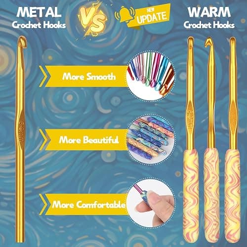 Coopay Warm Crochet Hooks Comfort Grip, Pretty Starry Night Art Handle Crochet Set for Beginners, Longer Aluminum Shaft Crochet Hook Set 2.0mm-6.0mm, Smooth Crochet Needles Set for Crochet Yarn thumbnail 4