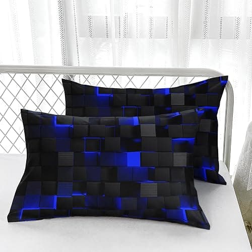 Nttopship Geometric Blue Black Comforter Set,Light Honeycomb 3 Piece Bedding Set Twin Size for Teen Boys,Modern Quilt Set Geometry Decor,Microfiber Lightweight 1 Comforter 2 Pillowcases All Season - Blue - Twin thumbnail 5