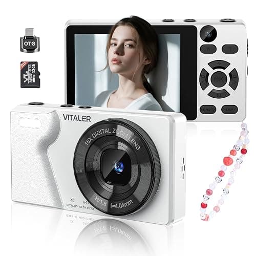 Vitaler Digital Camera with Front Rear Lens, Autofocus 64MP 4K Camera for Photography with 32GB Card, Portable Compact Point and Shoot Camera for Teens Adult Beginner with Metal Shell, 2000mAh Battery - Image 1