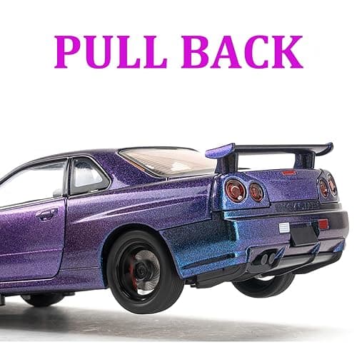ERBADIHAGO Toy Car Skyline GTR R34 Model Car 1/32 Die-cast Metal Toys with Light and Sound Pull Back Collectible Model for Children Age 3 + Year Old Festival Gift(Gradient Purple) thumbnail 5