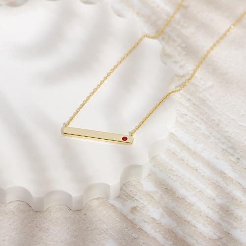 PAVOI 14K Gold Plated Crystal Birthstone Bar Necklace | Dainty Necklace | Gold Necklaces for Women thumbnail 3