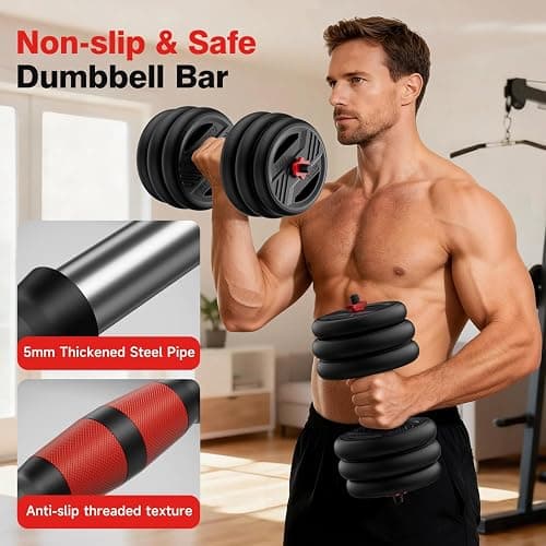 Cvonte Adjustable Dumbbell Set, 20/30/45/70/90lbs Free Weight Set With Double Locknut, 5-in-1 Dumbbells Set Includes Barbell, Kettlebells, Push up Stand, Weight Plate, Fitness Exercise for Home Gym Suitable Men/Women thumbnail 5