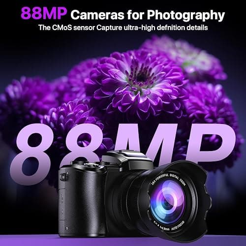 8K Digital Cameras for Photography with WiFi,Autofocus 88MP Vlogging Camera for YouTube with Dual-Lens,16X Digital Zoom Point and Shoot Camera,3.2''Touch Screen, Anti-Shake,2 Batteries &Charging Stand thumbnail 2