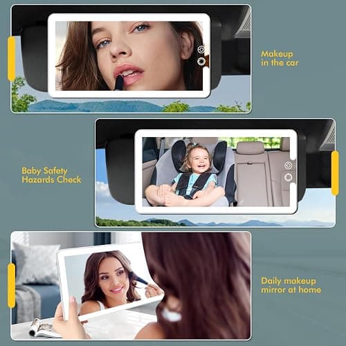 Car Visor Vanity Mirror with Light, Rechargeable Dimmable Touch LED Sun Visor Mirrors, Large Detachable Vanity Makeup Mirror with 3 Color Modes for Truck SUV Car Accessories Essential for Women(White) thumbnail 6