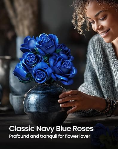 iATOM Blue Rose Bouquet Building Set, Gift for Christmas, Artificial Flowers Botanical Collection for Adults - Gothic Home Office Table Centerpiece Retro Decor - IA11007 thumbnail 2