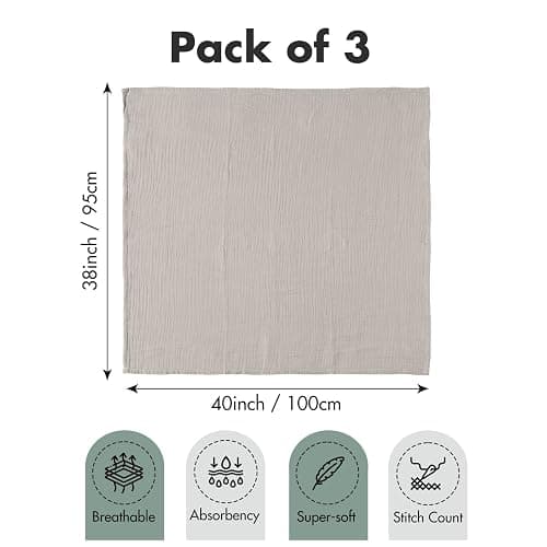 Muslin Swaddle Blankets for Newborn, 3 Pack Breathable Soft Receiving Blanket, Large 38 x 40 inches Swaddle Wrap Burping Clothes, Essentials Infant Shower Items, Toddler Gift (Bright Colors) thumbnail 3