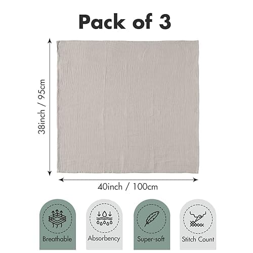 Muslin Swaddle Blankets for Newborn, 3 Pack Breathable Soft Receiving Blanket, Large 38 x 40 inches Swaddle Wrap Burping Clothes Diapers, Essentials Infant Shower Items, Toddler Gift (Bright Colors) thumbnail 4
