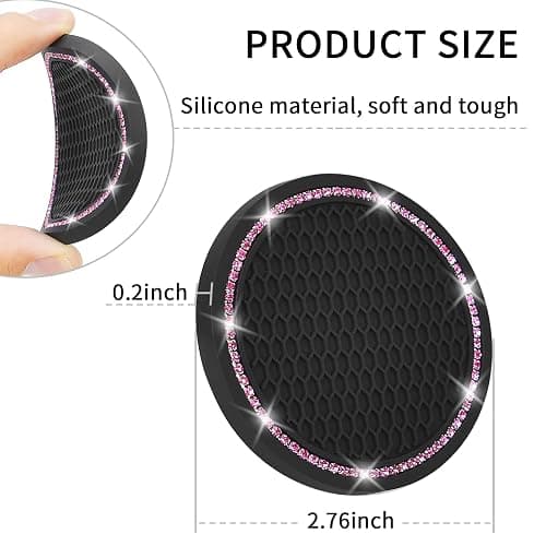 4 Pack Car Coasters, Universal Vehicle Bling Car Coaster, Cute Rhinestone Coaster for Cup Holders,Interior Accessories 2.75'' Silicone Anti Slip Car Coasters for Women (Pink Crystal Circle) thumbnail 5