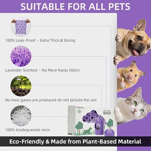 Purple Poop Bags for Dogs,18 rolls(270 Count Biodegradable Poop Bags,9x13 inches),With Dog Poop Bag Holder– Extra Thick & Leak-Proof Waste Bags for Dogs & Cats,Lavender Scent thumbnail 4