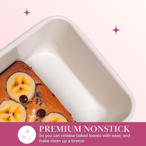 Paris Hilton Nonstick Carbon Steel Bakeware Collection, 9-Inch x 5-Inch Loaf Pan, Dishwasher Safe, Made without PFOA and PFAS, Pink Cream Two-Tone thumbnail 4