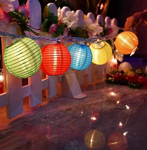 SUNSGNE Lantern String Lights, 8.5FT Indoor Lantern Christmas Lights with 10 LED Colorful Lanterns for Home Patio Party Wedding Bistro Indoor Bedroom Decoration thumbnail 2