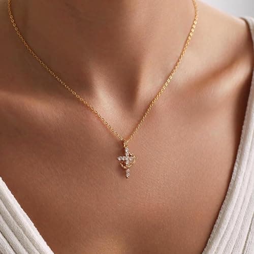 Robaice Crown Cross Necklace for Women, 14K Gold Plated & Silver Plated Christian Faith Jewelry Gifts, Exquisitely Packaged Perfect for Gifting thumbnail 4