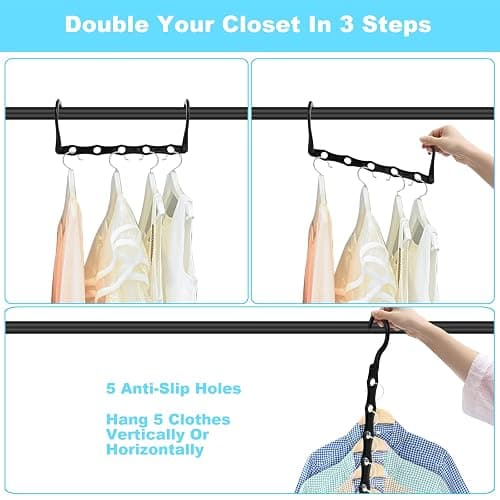 DUCOO 10 PCS Space Saving Hangers, 5-Hole Magic Hangers - Sturdy Plastic Hanger, Closet Organizers for Clothes Storage, College Dorm Essentials, Home Organization (Black) thumbnail 5
