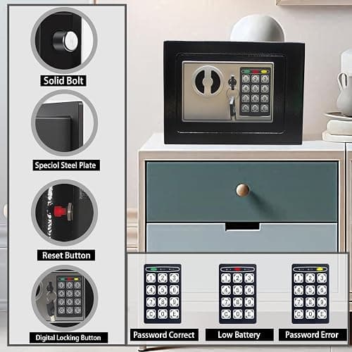 Yuanshikj Electronic Deluxe Digital Security Safe Box Key Keypad Lock Home Office Hotel Business Jewelry Gun Cash Use Storage money (BLACK) thumbnail 3