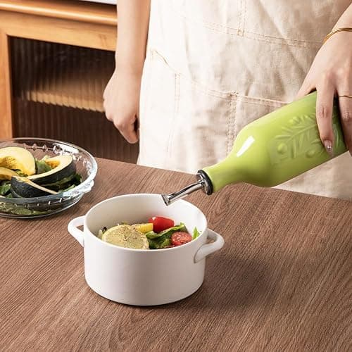 Sweejar Large Olive Oil Dispenser Bottle, 24 Oz Ceramic, Modern Relief Design, Dishwasher Safe, Gradient Green thumbnail 2