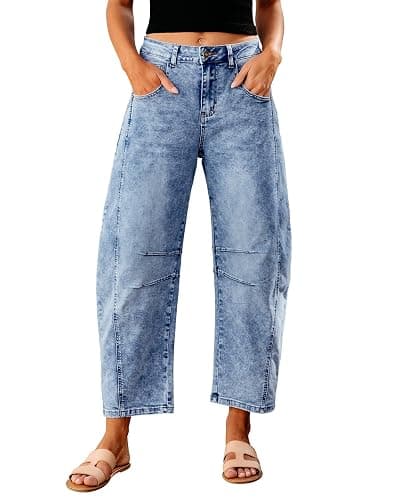 GRAPENT Barrel Jeans for Women Trendy High Waisted Wide Leg Baggy Cropped Relax Fit Stretch Denim Trouser Ankle Pants - Image 1