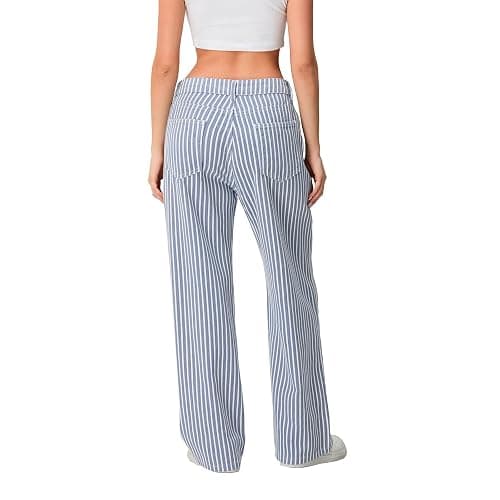 Mxiqqpltky Y2k Striped Bell Bottom Jeans Women High Waisted Boyfriend Denim Pants Baggy Wide Leg Stretchy Bootcut Flare Jeans thumbnail 2
