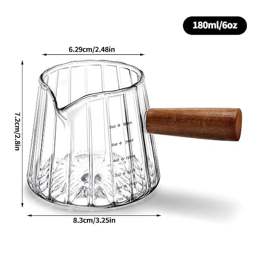 Espresso Measuring Cup 6 Oz, Espresso Glass Cups with Wood Handle, Milk Frothing Cup, Espresso Cup for Coffee, Milk, Tea or Maple Syrup Serving thumbnail 3