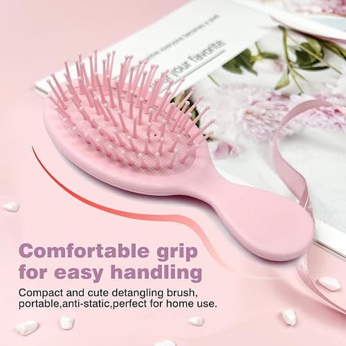 2PCS Mini Detangling Hair Brush for Wet and Dry Hair, Travel-Sized Pink Hairbrush for Men, Women – Compact & Lightweight thumbnail 3