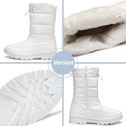 HYPOCRUTE Women's Warm Snow Boots with Fur Lined Black and White Wide Winter Boots Water-resistant Mid Calf Boots for Hiking,Working,Outdoors thumbnail 6