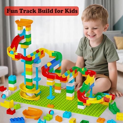 Anpcso Marble Run Building Blocks for Kids Age 3-8, 128 Pcs STEM Building Bricks Set with Toss Ring Game, Educational Learning Toys for Toddlers Boys Girls Gifts- Compatible with All Major Brands thumbnail 2