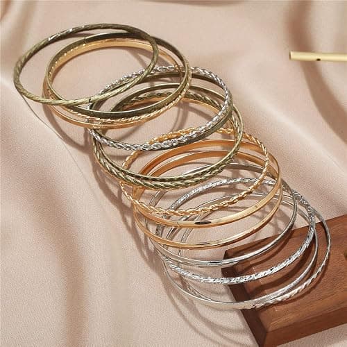 RINTOLER 16Pcs Gold Bangle Bracelets for Women - Multi Layer Stackable Textured Bracelets Boho Jewelrys Set. thumbnail 6