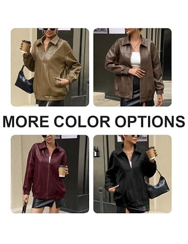 GraceSelect Women's Oversized Leather Jacket, Casual Soft Faux Leather Zip Motorcycle Coat With Pocket 2025 Fall Fashion thumbnail 6