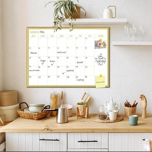 Gold Dry Erase Calendar Whiteboard for wall-18 x24’’,Portable Aluminum Frame,Magnetic Calendar White Board,Wall Planner Dry Erase Board for Office, Kitchen, School, Home-GG-4560 thumbnail 6