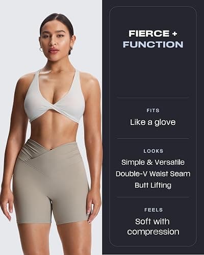 Aoxjox Venus Workout Biker Shorts for Women Cross-Waist Tummy Control High Waisted Hidden Scrunch Yoga Short 5"/6"/7" thumbnail 4