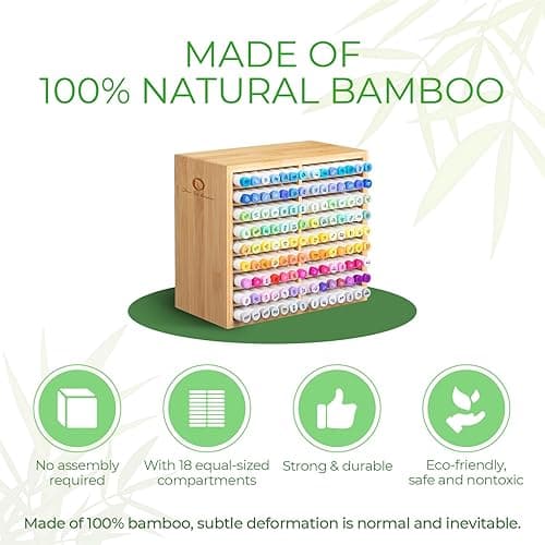 Ohuhu Bamboo Marker Organizer, Wooden Desktop Storage Hold 126 Markers, Pens, Pencils, Art Brushes Stationary Organizer Pencil Holder with 18 Compartments for Home, Classroom, Office Decor - Hold 126 Markers thumbnail 5