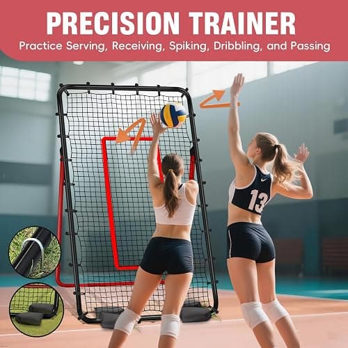 Volleyball Rebounder Net, 5 Angles Volleyball Bounce Back Training Equipment with Durable Sandbags & Metal Stakes for Lacrosse, Baseball, Soccer Practicing - 7x4 Ft thumbnail 4