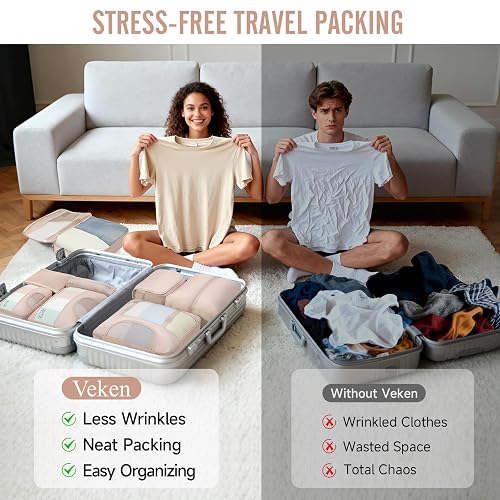 Veken 8 Set Packing Cubes, Cruise Ship Travel Essentials Accessories for Beach Vacation, Personalized Gifts for Women Mom Her, Suitcase Organizer Bags for Luggage with Hanging Toiletry Bag thumbnail 9