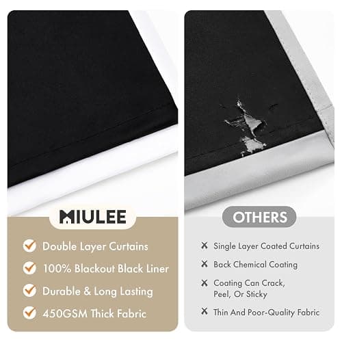 MIULEE White 100% Blackout Curtains for Bedroom 63 Inch Long, 2 Thick Layers Thermal Insulated Black Out Window Curtains with Black Liner, Noise Reducing Grommet Living Room Drapes 2 Panels Set thumbnail 4