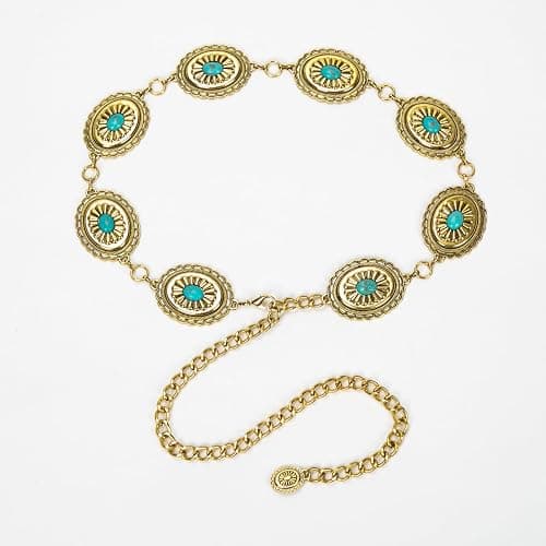 ILuvatar Waist Chain Women's Metal Dress With Sweater Gold Retro Turquoise Stone Punk Belt Concho Western Belts thumbnail 6