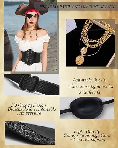 kasahara Pirate Costume Accessories Women Pirate Bandanas Head Scarf Eye Patch Medieval Corset Necklace Jewelry thumbnail 6