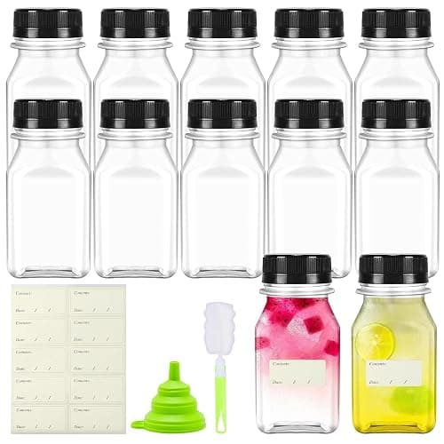 FORYNXHWIN 10pcs 4oz/120ml Plastic Juice Bottles - Reusable Clear Mini Shot Bottles with Lids, Labels, Funnel & Brush, Leak-proof Bulk Beverage Drink Containers for Juicing & Smoothies - Image 1