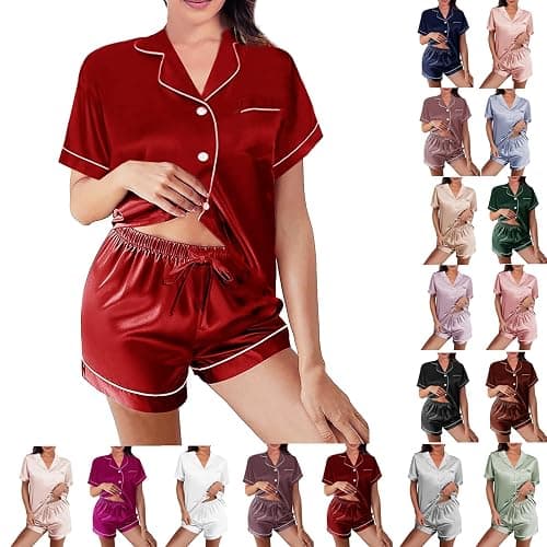 WJing Yi Jia Womens Silk Satin Pajamas Loungewear Two-Piece Sleepwear Button-Down Floral Pj Set XS-4XL thumbnail 6