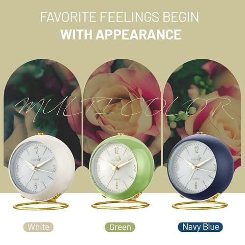 FLOITTUY Silent Table Analog Alarm Clock No Ticking, Lighted on Demand and Battery Operated, Beep Sounds, Small Desk Clock(Navy Blue) thumbnail 3