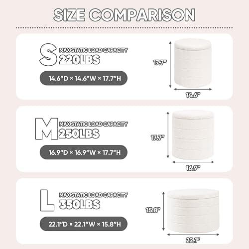 PINPLUS Round Storage Ottoman Foot Rest Stool with Tray Velvet Sherpa Folding Storage Ottoman,Boucle Foot Rest for Living Room, Bedroom, Dorm（White） thumbnail 8