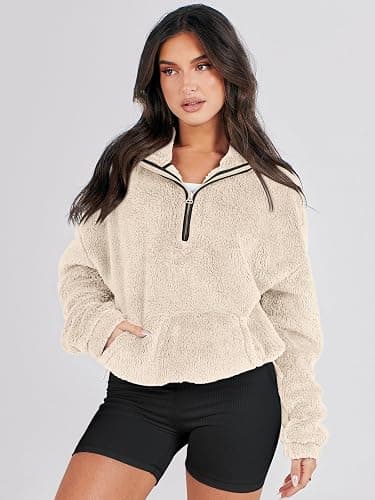 ANRABESS Sweatshirt for Women Zip Up Hoodies Cropped Pullover Fleece Hooded Sherpa Sweaters Tops 2025 Fall Winter Clothes thumbnail 5