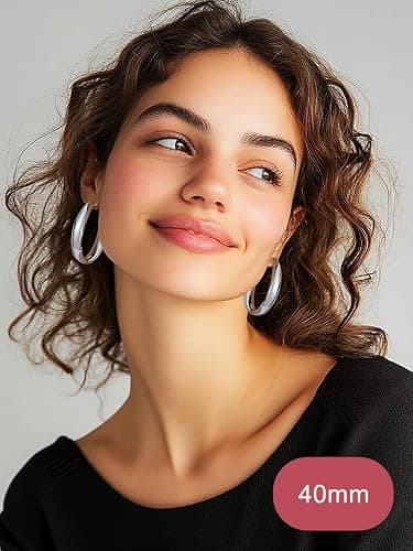FOCALOOK 14K Chunky Gold Hoops, Hypoallergenic Lightweight Large Thick Wide Silver Hoop Earrings for Women 40/60/80mm thumbnail 2