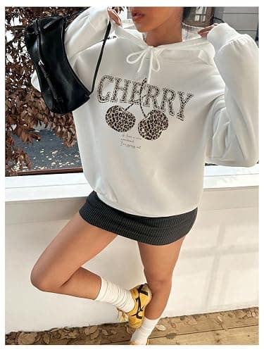 SHENHE Women's Cherry Oversized Hoodie Pullover Leopard Print Drawstring Hooded Sweatshirts thumbnail 5