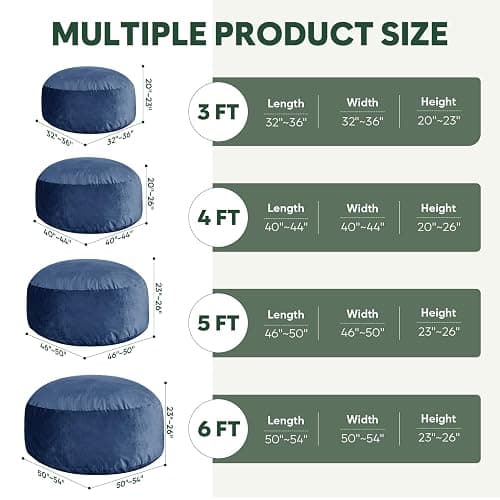 SHOUREN 4 Ft Bean Bag Chair,Bean Bag Chairs for Living Room,4 Foot,Navy | Bean Bag Chairs for Adults,Memory Foam Filling,Beanbag with Filler Included,Soft Velvet Cover,Pocket & Pull-Handle thumbnail 6