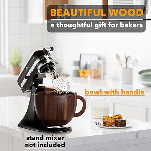 SpaceAid Wooden Bowl with Handle, Kitchen Space Aid Acacia Wood Mixing Bowls Holder for Stand Mixer, Compatible with 4.5 & 5 QT Tilt-Head Models Kitchen, Natural Wood thumbnail 4