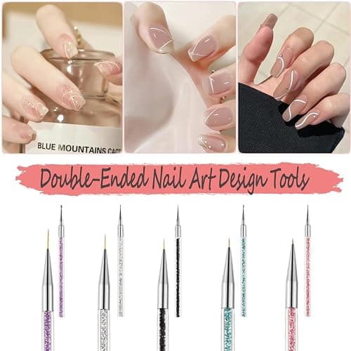 AIBEE Nail Art Brushes, 5pcs Double-Ended Acrylic Nail Brush Set with 5/7/10/12/15mm Nail Liner Brushes and Dotting Pens for French Nails thumbnail 6